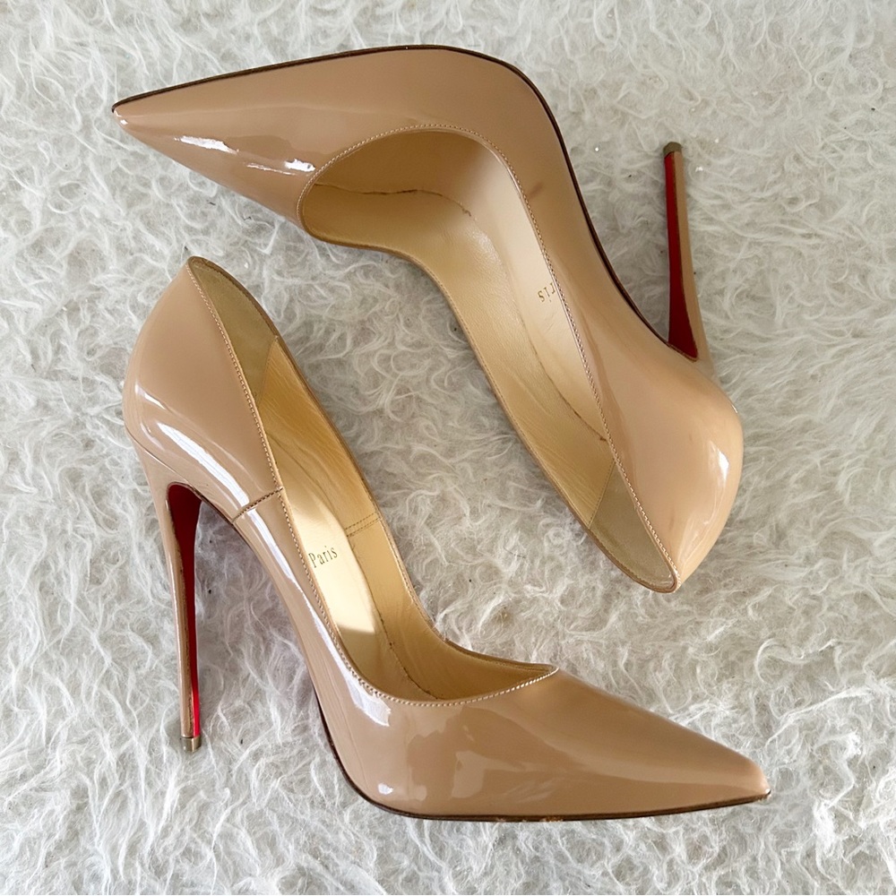 Christian Louboutin So Kate Tan Nude Patent Leather Pointed Toe Heels Size EU 39 - Picture 3 of 13